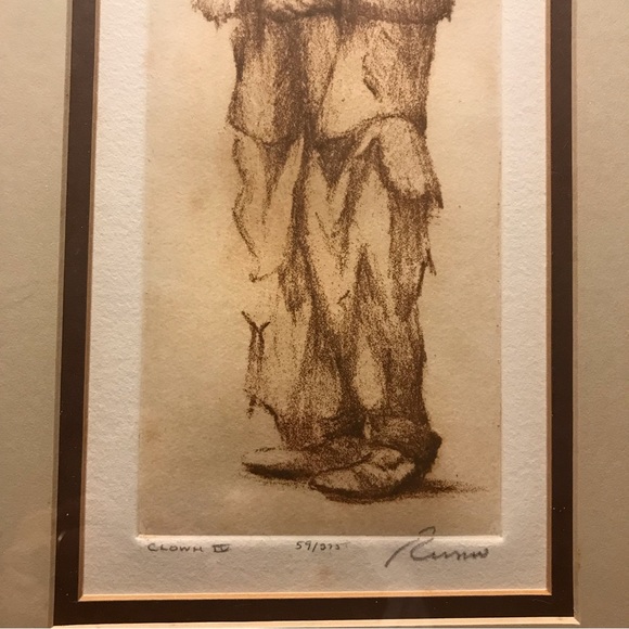 Vintage Clown Emmett Kelly Soft-Ground Intaglio Etching Drawing |Artist Unknown - Picture 4 of 7